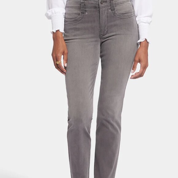 NYJ Marilyn Straight Gray 5 Pocket Jean Tiny Bit Distressing Pocket and Hem SZ 8 - Picture 1 of 14